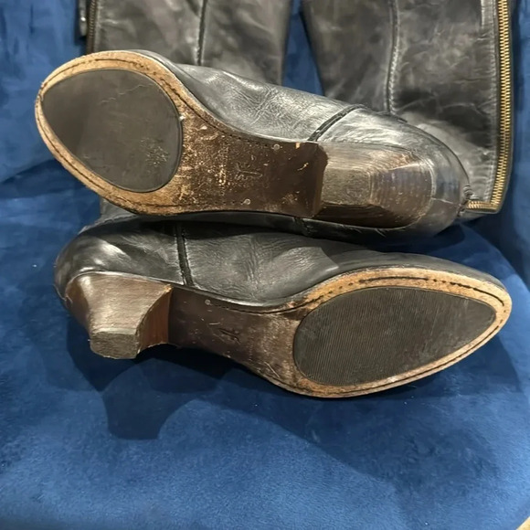 Frye Steffi Back Zip Knee High Gray Leather Boot with Kitten Heel. - Picture 8 of 8